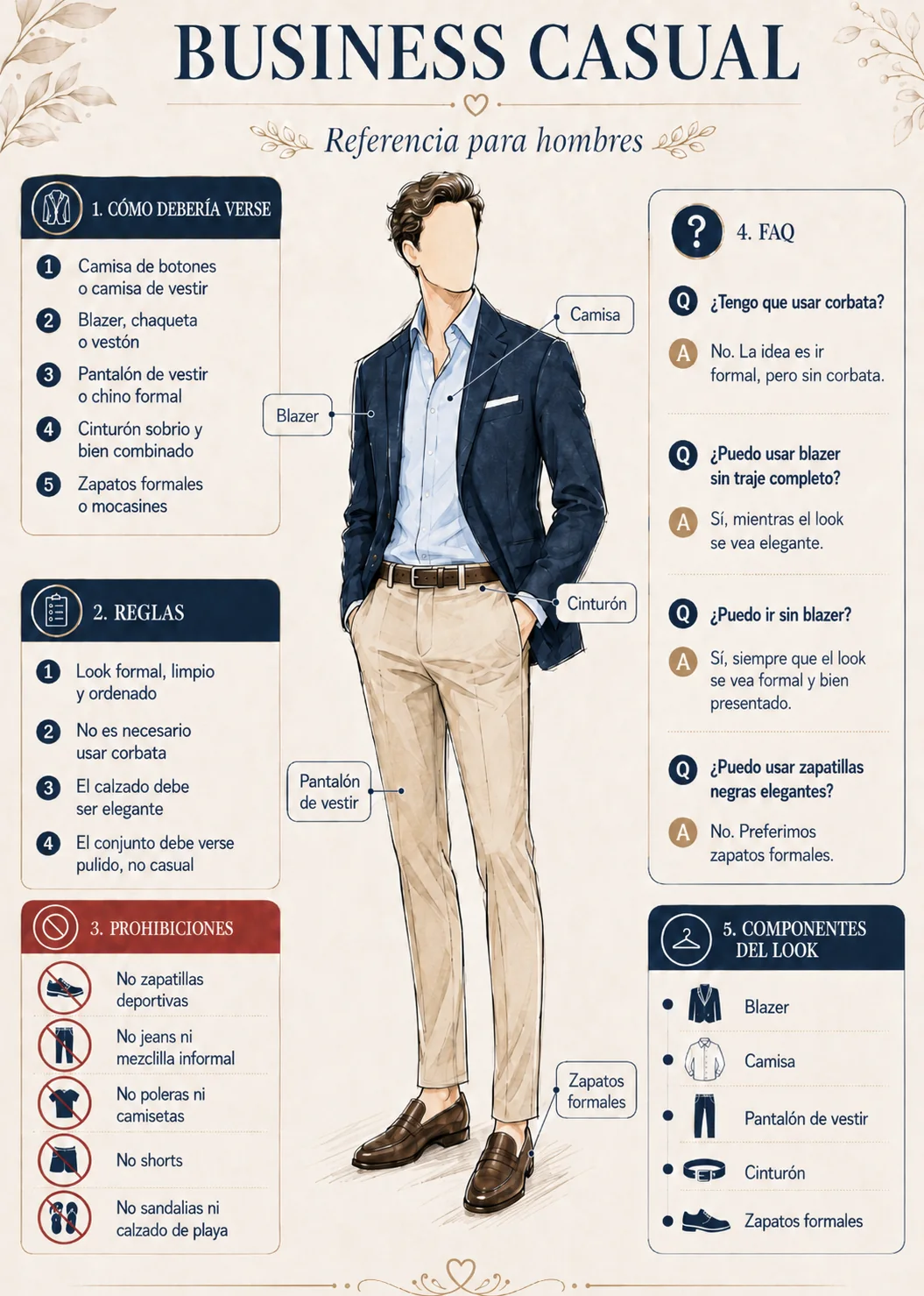 Guía ilustrada de referencia business casual para hombres